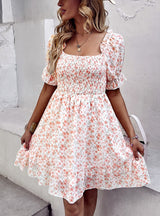 Off the Shoulder Square Collar Retro Chiffon Dress