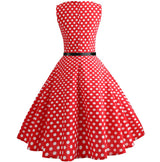 Red Wave Point Print Vintage Dress