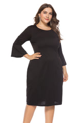 Round Neck Slim Trumpet Sleeve Long Dress