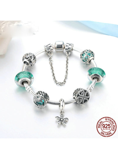 925 Sterling Silver Daisy Pendant Green Crystal