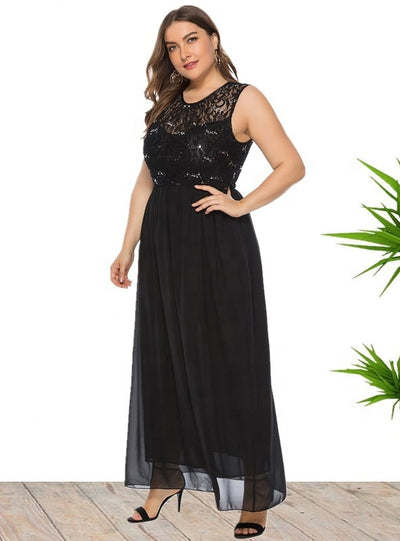 Sleeveless Lace Chiffon Stitching Dress