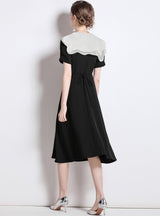 V neck Vintage Flounce Lapel Dress