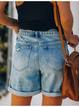 Five-point Holes Curling Edges Denim Shorts