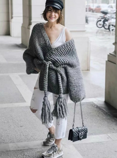 Long Sleeve Pink Ladies Cardigans For Women With Sashes