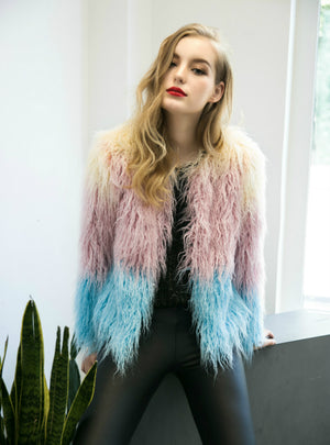 Fur Like Coat With Long Sleeves Short Coat