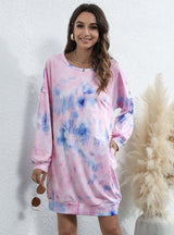 Round Neck Tie-dyed Printed Loose Dress