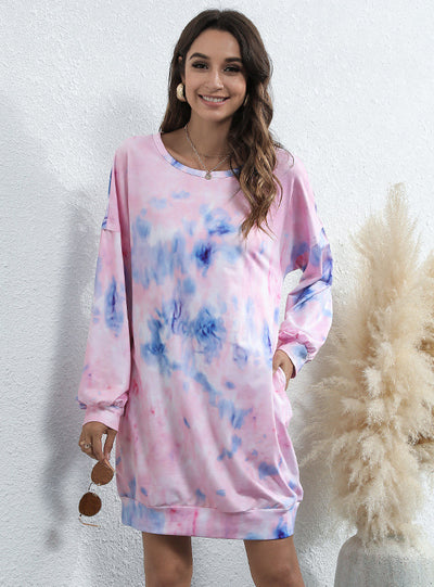 Round Neck Tie-dyed Printed Loose Dress