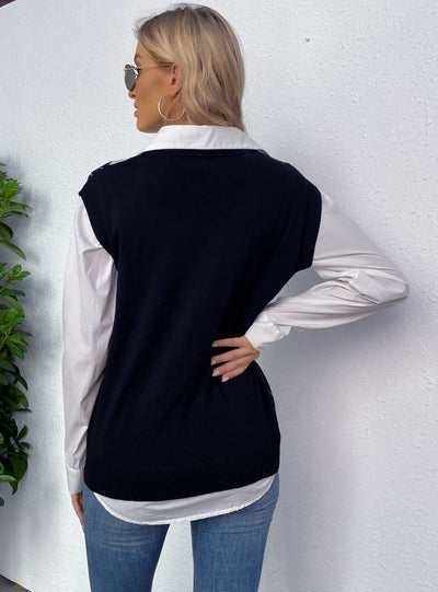 Lattice V-neck Knitted Pullover Vest