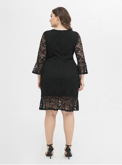 Irregular Long Sleeve Sexy Slim Black Lace Dress