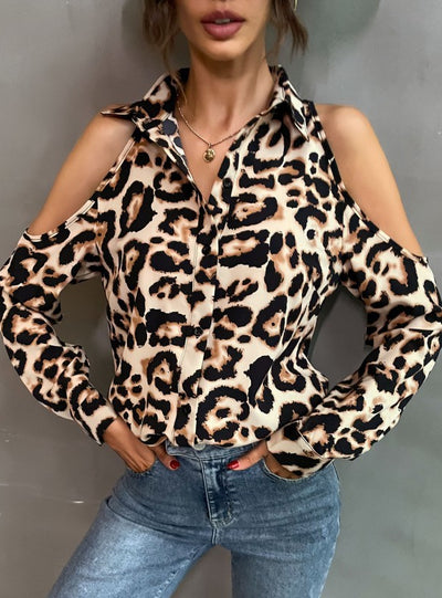 Leopard Print Lapel Long Sleeve Shirt