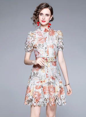 Heavy Embroidery Lace Short Sleeve Dress