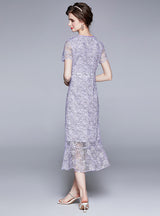 V-neck Fishtail Lace Embroidered Flounce Dress