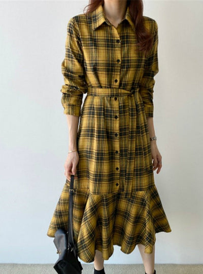 The Contrast Check Shirt Skirt Long Dit Dress