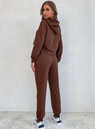 Long Sleeve Casual Hooded Printed Suit