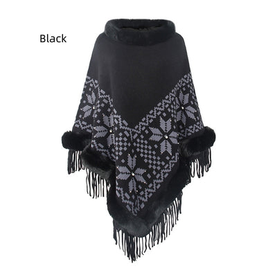 Bead Tassel Hem Cape Shawl