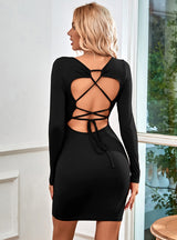 Sexy Backless Long Sleeve Dress