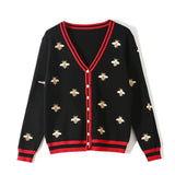 Bee Embroidery Cardigan Long Sleeve Button Knitted Sweaters