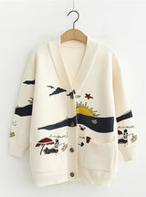Women's Winter Cardigan Sweater Loose Cute Print