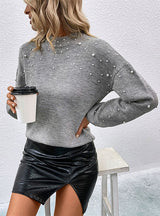 Solid Color Beaded Pullover Sweater