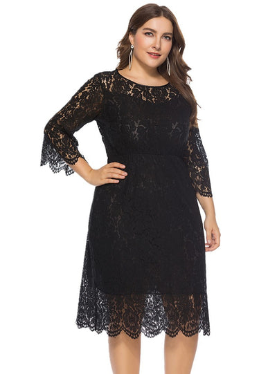 Seven-sleeve Lace Medium Long Dress