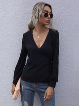 Slim Long Sleeve Black V-Neck T-Shirt