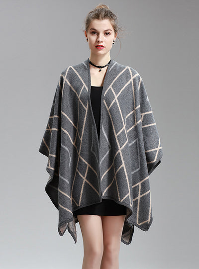 Long Knitted Cardigan Split Napped Jacquard Shawl