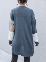 Knitted Stitching Contrast Sweater Coat
