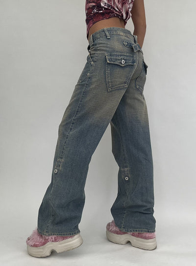 Loose Straight High Waist Pocket Jeans