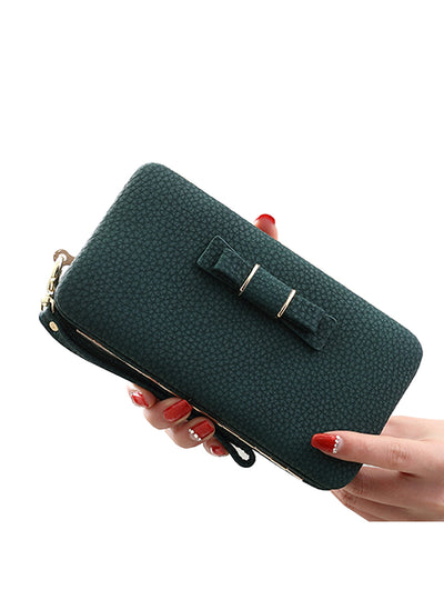 PU Leather Long Casual Women Bow Wallet