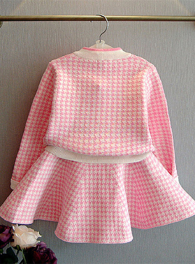 Children's Houndstooth Cardigan Skirt Two Pieces