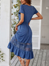 V-neck Lace Stitching Knit Dress