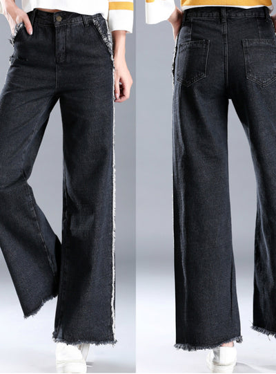 Wide Leg Tassel Fringe Ankle Length Denim Pants