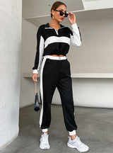 Spliced Stand Collar Two-piece Suit