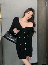 Suit Lapel Double-breasted Knit Dress