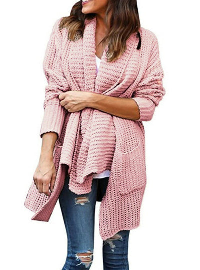 Sweater Cardigan Loose Irregular Lapel Double Bag