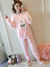 Polar Bear Pink Velvet Long Sleeve Pajamas Set