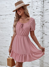Plaid Round Neck Short Sleeve Dress