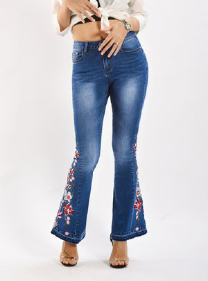 Heavy-duty Embroidered Denim Wide-leg Trousers