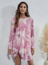 T-shirt Round Neck Tie-dye Printing Dress