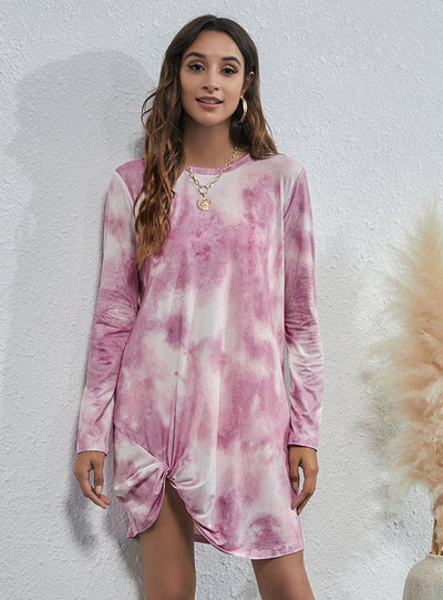 T-shirt Round Neck Tie-dye Printing Dress