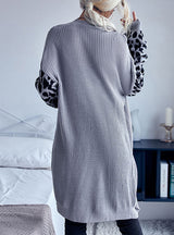 Leopard Print Cardigan Retro Stitching Sweater Coat