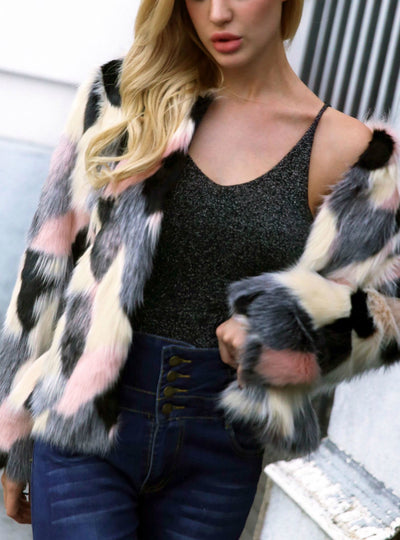 New Fur Like Coat Women's Contrast Short Coat
