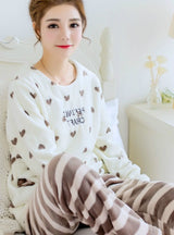 Heart Pyjamas Sets Thick Warm Coral Velvet Suit 