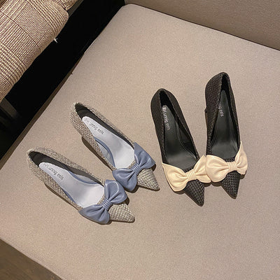 Bow Shallow Mouth Pointed Shoes