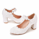 White Lace Flower Wedding Shoes
