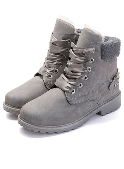 Women Boots Lace up Solid Casual Ankle Boots 