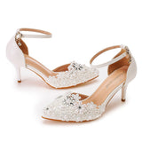 Women White Lace Flower Wedding Shoes