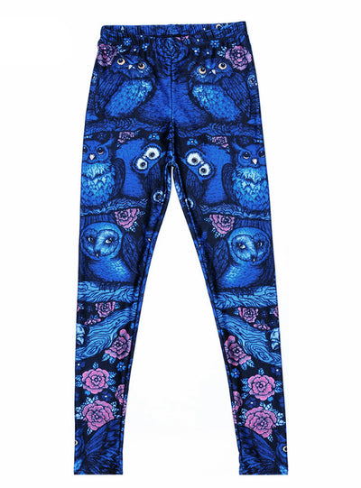 Blue Midnight Owl Digital Printed Milk Fitness Pants