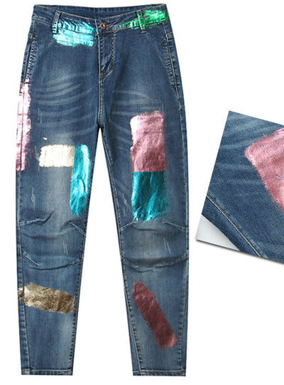 High Waist Loose Pants Denim Jeans Floral Print