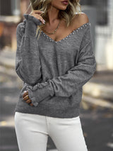 Sexy V-neck Pearls Sweater